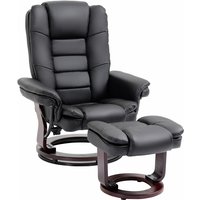 Black Pu Swivel Manual Recliner & Footrest Set With Wood Base For Lounge - Ultimate Comfort