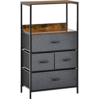 4 Drawer Storage Chest Unit With Shelves - Black