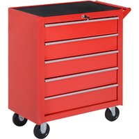 Red 5 Drawer Roller Tool Cabinet - Garage Workshop Storage With Wheels