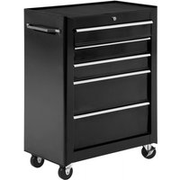 5-drawer Steel Tool Storage Cabinet With Wheels & Handle - Lockable, Black