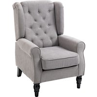 Grey Wingback Armchair With Wood Frame - Classic Accent Chair For Living Room
