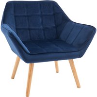 Velvet-feel Accent Chair With Wide Arms & Slanted Back, Stylish Wooden Legs, Blue