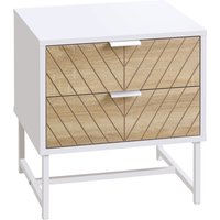 Homcom White & Oak Metal Frame Accent Table - 2 Drawer Bedside Sofa Side Table