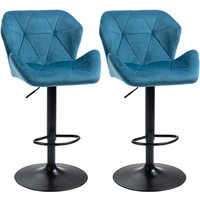 Homcom Velvet-touch Bar Stools Set Of 2 Metal Frame Footrest Round Base Blue