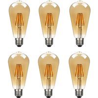 Ledsone Vintage Led Edison Bulb, 2700k Warm White, Dimmable, 800 Lumens, E27 Base, Amber Glass, 220v-240v, 6 Pack