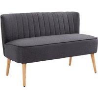 Homcom Dark Grey Linen-effect Fabric Double Seat Loveseat Couch With Wooden Legs