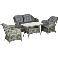 Outsunny All-weather Rattan Garden Furniture Set, Padded Sofa & Armchairs With Tempered Glass Table