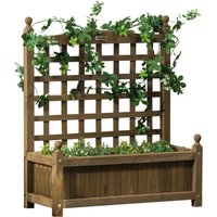 Outsunny Brown Garden Planters With Integrated Trellis For Climbing Plants - Indoor Outdoor