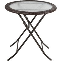 Outsunny Round Tempered Glass Rattan Folding Table - Brown