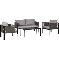 Outsunny Rattan Effect 4 Seater Garden Sofa Furniture Set - Grey With Tempered Glass Coffee Table
