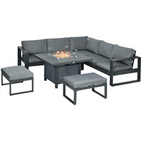 Outsunny 6-piece Aluminium Garden Sofa Set With Firepit Table - 50,000 Btu