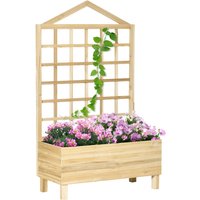 Outsunny Wooden Garden Planter With Integrated Trellis - Natural