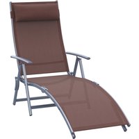 Outsunny Textilene Sun Lounger Recliner With Pillow - Foldable 7 Levels Brown