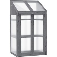 Outsunny Solid Fir Wood Cold Frame Greenhouse With Double Door & 3 Removable Shelves - Grey