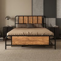 Homcom Vintage Steel Double Bed Frame With Headboard - 145 X 199cm Brown