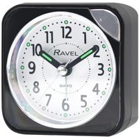 Ravel Small Square Quartz Travel Alarm Clock - Black