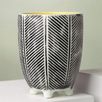 Leaf Tall Ceramic Planter With Feet - Black Stripe 15cm X 15cm X 19cm