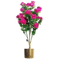 Leaf 100cm Premium Artificial Azalea Pink Flowers Potted Plant With Gold Metal Planter