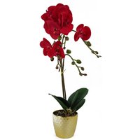 Leaf 50cm Artificial Phalaenopsis Orchid - Red Leopard Pattern - Gold Pot