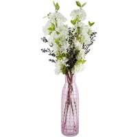 Leaf 100cm White Artificial Blossom & Berries Display In Glass Vase