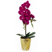Leaf 54cm Artificial Orchid Plant - Dark Pink Gold Pot