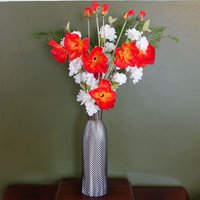 Leaf 100cm Poppy & White Blossom Artificial Floral Arrangement In Glass Vase