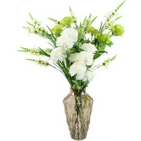 Leaf 80cm White Artificial Carnation & Larkspur Flower Arrangement In Glass Vase