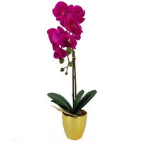 Leaf 46cm Artificial Orchid - Dark Pink & Gold