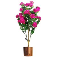 Leaf 100cm Realistic Artificial Azalea Pink Potted Plant - Copper Metal Planter