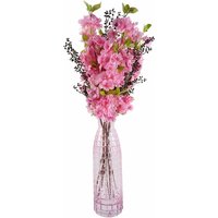 Leaf 100cm Artificial Blossom And Berry Arrangement In Glass Vase - Pink
