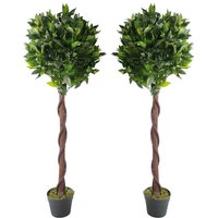 Leaf 120cm Twisted Stem Artificial Bay Laurel Ball Topiary Trees - Lush Green
