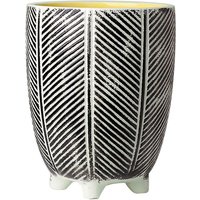 Leaf Black Stripe Ceramic Planter Pot With Feet - 15cm Diameter X 19cm Height
