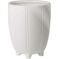 Leaf White Stripe Ceramic Planter Plant Pot With Feet - 15cm X 15cm X 19cm