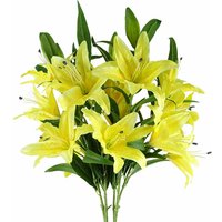 Leaf 100cm Large Yellow Artificial Lily Stems (pack Of 6) - 18 Blooms Per Stem