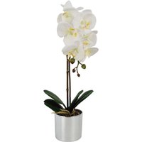 Leaf 46cm Artificial Orchid In Silver Pot - White