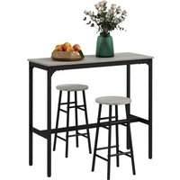 Homcom 3 Piece Bar Set, Industrial Kitchen & Stool Set For Small Space - Grey Wood-effect