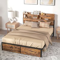 Homcom Steel King Bed Frame With Storage Headboard & 26.5cm Under-bed Clearance - Industrial