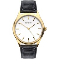 Sekonda Mens White Dial Black Leather Strap Watch - 1535