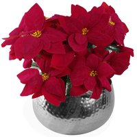 Leaf Silver Metal Planter Artificial Poinsettias - Large Christmas Decor