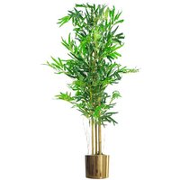Leaf 120cm Artificial Bamboo Plants With Gold Metal Planter - Realistic & Zero Maintenance
