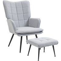 Homcom Linen-feel Armchair With Footstool - Light Grey