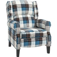 Homcom Blue Linen-feel Checked Recliner Armchair - Adjustable Recline, Padded Comfort