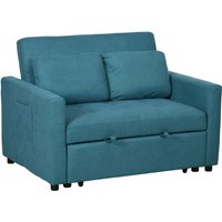Homcom 2 Seater Sofa Bed With Cushions & Pockets - Blue, Convertible Settee