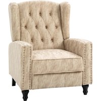 Homcom Velvet Manual Reclining Armchair With Studs And Rubber Wood Legs - Beige