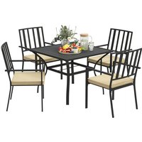 Outsunny Metal Top Garden Dining Set With 4 Stackable Cushioned Chairs