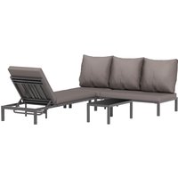 Outsunny Pe Rattan Lounge Set With Side Table & Recliner Sofa - Grey