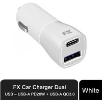 Fx Dual Usb Car Fast Charger - White, Usb-a Pd20w, Qc3.0