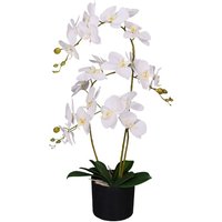 Leaf 65cm Artificial Orchid - 3 Stems - Soft White Luxury Plant