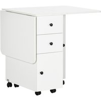 Homcom Grey Marble Effect Folding Dining Table With Storage Drawers