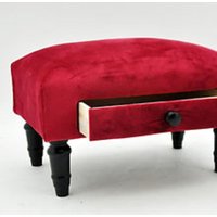 Msl Red Velvet Footstool With Drawer - 45cm X 30cm